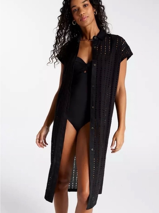CALIA by Carrie Underwood Other - CALIA by Carrie Underwood Black Eyelet Button-Front Swim Coverup